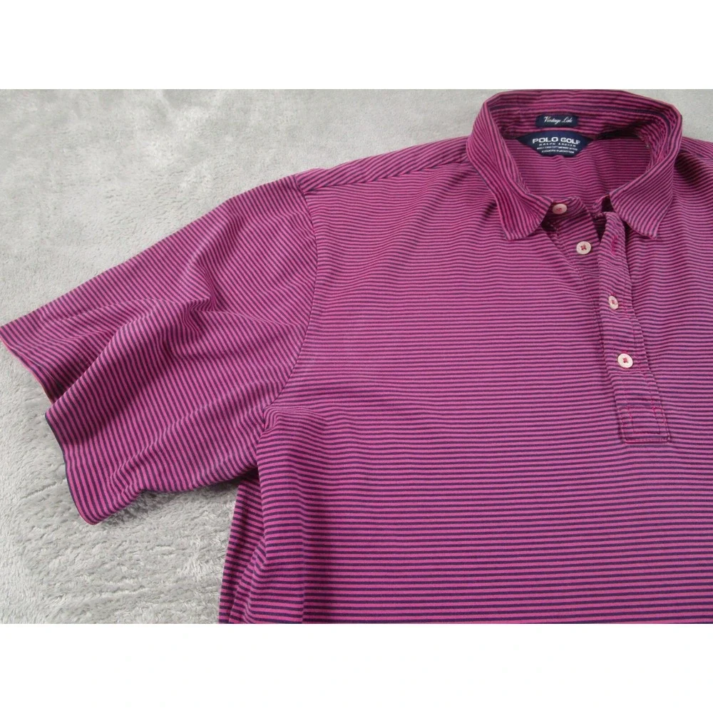 Polo Ralph Lauren Shirt Mens XL‎ Pink Striped Golf Short Sleeve Preppy